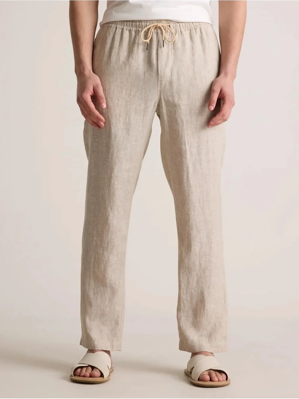 Quince Men’s Linen-Blend Drawstring Joggers | Cream/Tan | Size M